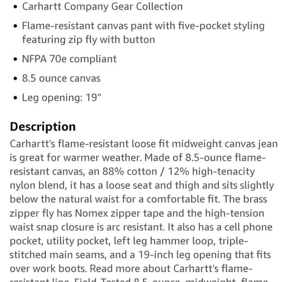 Carhartt NWT Flame Resistant Loose Fit Canvas Workwear Navy Pants Size 40x30 - Picture 16 of 16